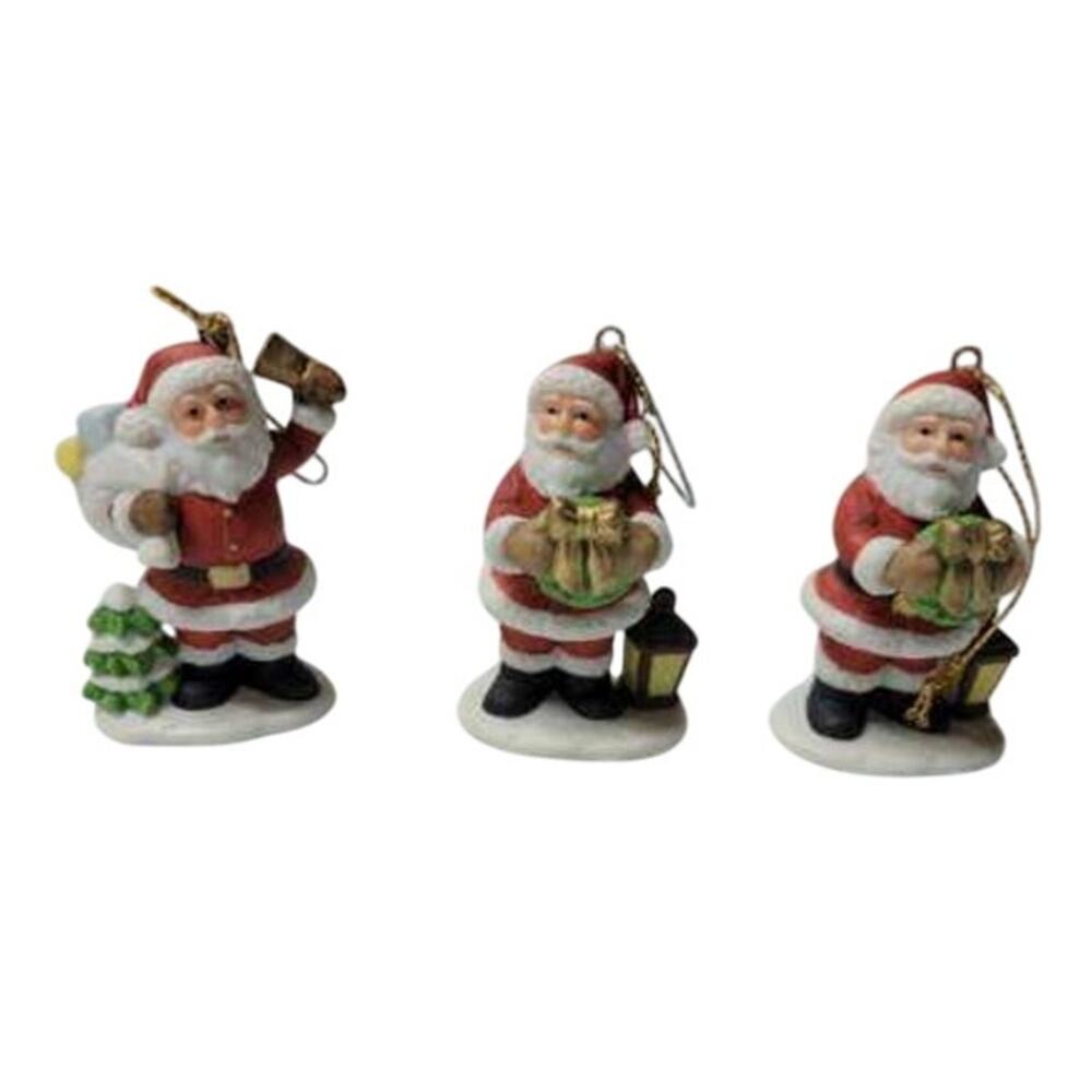 set of 3 Vintage Homco Santa Claus Christmas Ornament Bisque Porcelain
